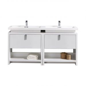 Levi 63" Gloss White Modern Bathroom Vanity w/ Cubby Hole