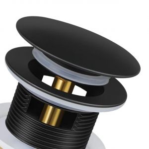 KubeBath Solid Brass Construction Pop-Up Drain W/ Black Finish - With Overflow