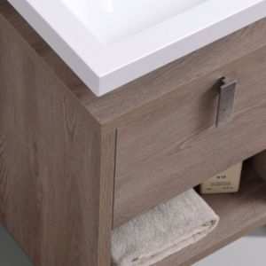 Levi 63" Butternut Double Sink Modern Bathroom Vanity w/ Cubby Hole