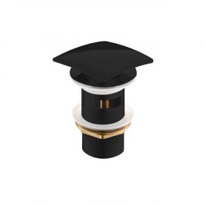 KubeBath Solid Brass Construction Square Pop-Up Drain W/ Black Matte Finish - With Overflow