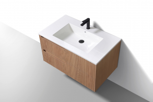 36'' Fiore Modern Wall Mount Bathroom Vanity - Oakwood - Left Handle