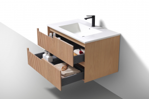 36'' Fiore Modern Wall Mount Bathroom Vanity - Oakwood - Left Handle