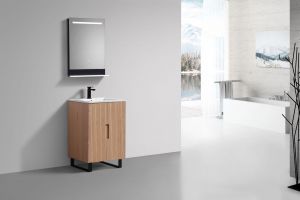 24'' Fiore Free Standing Bathroom Vanity w/ Matte Black Legs - Oakwood