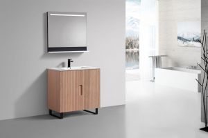 36'' Fiore Free Standing Bathroom Vanity w/ Matte Black Legs - Oakwood