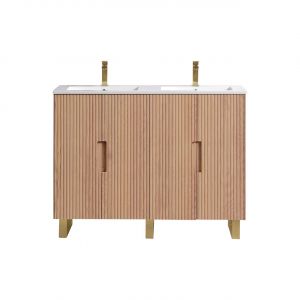 48'' Fiore Double Sink Free Standing Bathroom Vanity w/ Gold Legs - Oakwood