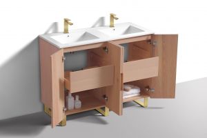 48'' Fiore Double Sink Free Standing Bathroom Vanity w/ Gold Legs - Oakwood