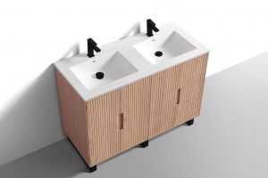 48'' Fiore Double Sink Free Standing Bathroom Vanity w/ Matte Black Legs - Oakwood