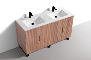 60'' Fiore Double Sink Free Standing Bathroom Vanity w/ Matte Black Legs - Oakwood