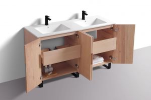 60'' Fiore Double Sink Free Standing Bathroom Vanity w/ Matte Black Legs - Oakwood