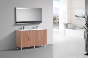 60'' Fiore Double Sink Free Standing Bathroom Vanity w/ Chrome Legs - Oakwood