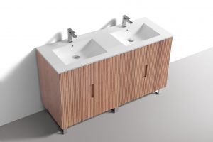 60'' Fiore Double Sink Free Standing Bathroom Vanity w/ Chrome Legs - Oakwood