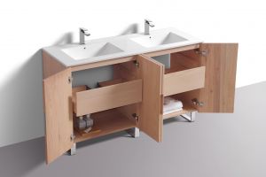 60'' Fiore Double Sink Free Standing Bathroom Vanity w/ Chrome Legs - Oakwood