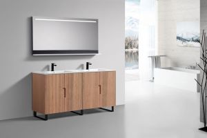 71.2'' Fiore Double Sink Free Standing Bathroom Vanity w/ Matte Black Legs - Oakwood
