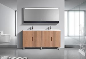 71.2'' Fiore Double Sink Free Standing Bathroom Vanity w/ Chrome Legs - Oakwood