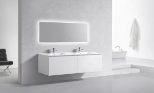 KubeBath 72" Double Sink Balli Modern Bathroom Vanity in Gloss White Finish
