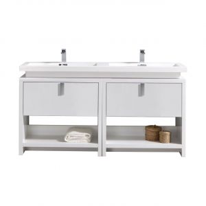 Levi 63" Gloss White Modern Bathroom Vanity w/ Cubby Hole