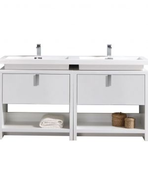 Levi 63″ Gloss White Modern Bathroom Vanity w/ Cubby Hole