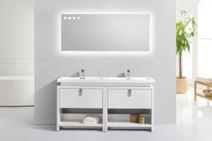 Levi 63" Gloss White Modern Bathroom Vanity w/ Cubby Hole