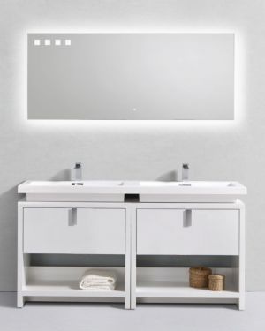 Levi 63″ Gloss White Modern Bathroom Vanity w/ Cubby Hole