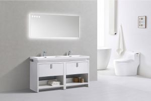 Levi 63" Gloss White Modern Bathroom Vanity w/ Cubby Hole