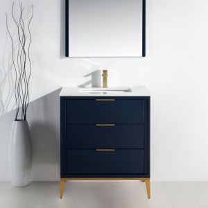 Divani 30" Gloss Blue Vanity W/ Quartz Counter Top