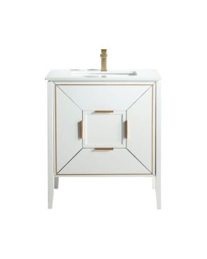 Vetro 30″ High Gloss White Vanity W/ Quartz Counter Top