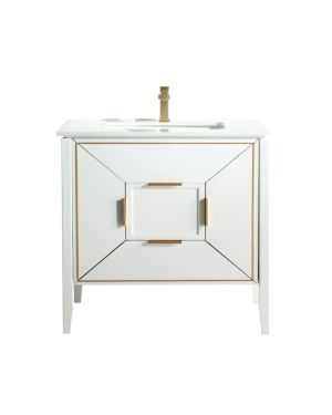 Vetro 36″ High Gloss White Vanity W/ Quartz Counter Top
