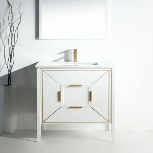 Vetro 36" High Gloss White Vanity W/ Quartz Counter Top