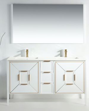 Vetro 60″ High Gloss White Vanity W/ Quartz Counter Top