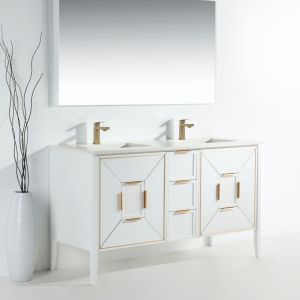 Vetro 60" High Gloss White Vanity W/ Quartz Counter Top