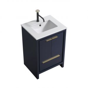 KubeBath Dolce 24″ Blue Modern Bathroom Vanity with Quartz Countertop