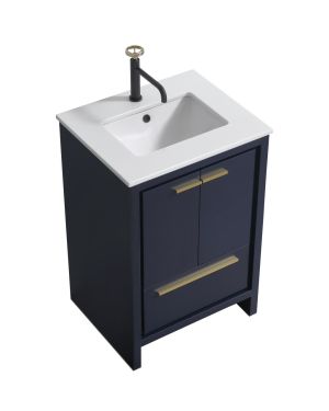 KubeBath Dolce 24″ Navy Blue Modern Bathroom Vanity with Quartz Countertop