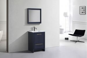 KubeBath Dolce 24″ Blue Modern Bathroom Vanity with Quartz Countertop