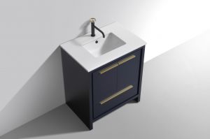 KubeBath Dolce 30″ Blue Modern Bathroom Vanity with Quartz Countertop