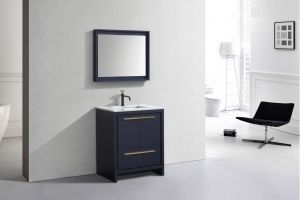 KubeBath Dolce 30″ Blue Modern Bathroom Vanity with Quartz Countertop