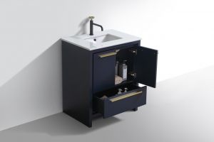 KubeBath Dolce 30″ Blue Modern Bathroom Vanity with Quartz Countertop