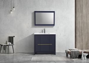 KubeBath Dolce 36″ Blue Modern Bathroom Vanity with Quartz Countertop