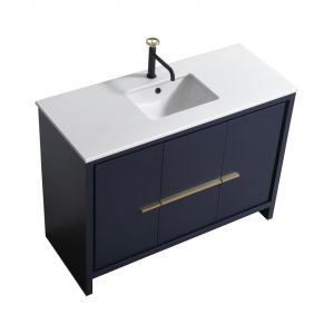 KubeBath Dolce 48″ Blue Modern Bathroom Vanity with Quartz Countertop