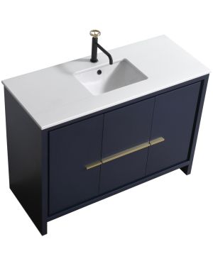 KubeBath Dolce 48″ Navy Blue Modern Bathroom Vanity with Quartz Countertop