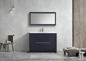 KubeBath Dolce 48″ Blue Modern Bathroom Vanity with Quartz Countertop