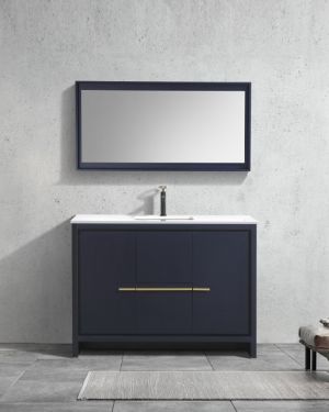 KubeBath Dolce 48″ Navy Blue Modern Bathroom Vanity with Quartz Countertop