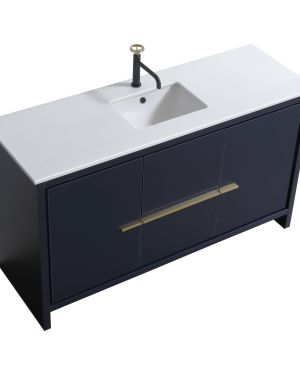 KubeBath Dolce 60″ Navy Blue Modern Bathroom Vanity with Quartz Countertop