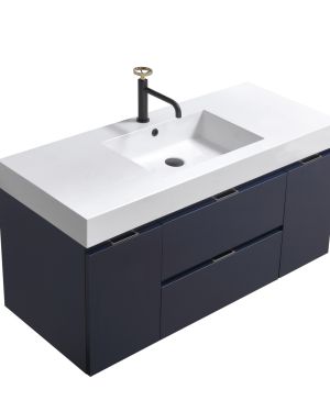 Bliss 48″ Navy Blue Wall Mount Single Sink Modern Bathroom Vanity