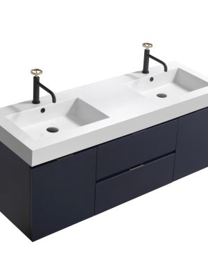 Bliss 60″ Navy Blue Wall Mount Double Sink Modern Bathroom Vanity
