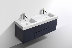 Bliss 60" Blue Wall Mount Double Sink Modern Bathroom Vanity