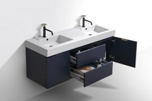 Bliss 60" Blue Wall Mount Double Sink Modern Bathroom Vanity