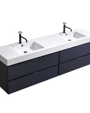Bliss 72″ Navy Blue Wall Mount Double Sink Modern Bathroom Vanity