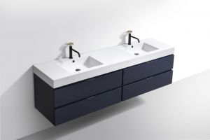 Bliss 72" Blue Wall Mount Double Sink Modern Bathroom Vanity