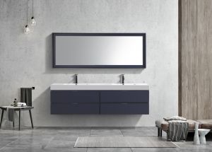 Bliss 72" Blue Wall Mount Double Sink Modern Bathroom Vanity