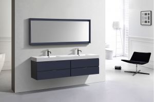 Bliss 72" Blue Wall Mount Double Sink Modern Bathroom Vanity